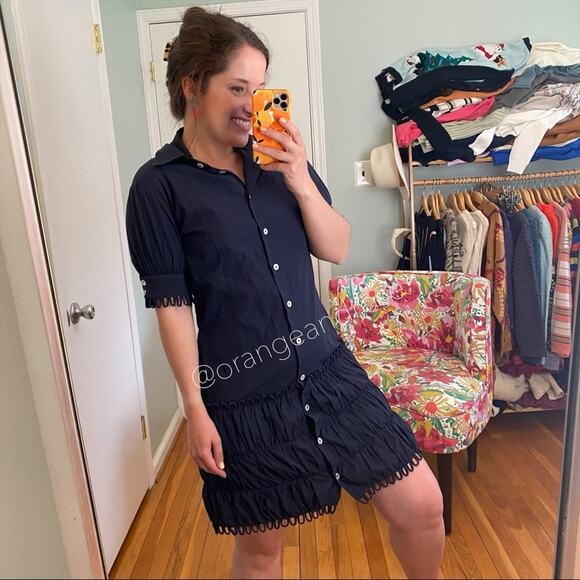 Alicia Bell Navy Blue Button Front Loop Mini Dress 10 - Picture 8 of 12